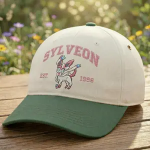 SYLVEON Custom Poke Anime Embroidered Vintage Hat Personalized Character Baseball Cap 100% Cotton Adjustable Strap Durable Embroidery Unisex Gift for Her & Him