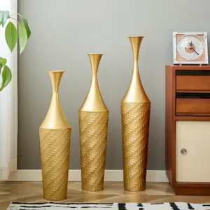 ARCH Gold Metal Floor Vase – Handcrafted Rustproof Iron Tall Decorative Vase Set of 3 (13.95", 12.4", 10.85") for Living Room, Entryway, and Modern Home Decor