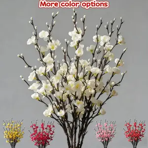 10pcs High Realism  Artificial Plum Blossom Branches, Detailed Silk Fake Flower Stems with Natural Brown Twigs & Buds, Long Stem Faux Flowers for Vase Arrangements, Home Living Room, Wedding & Party Decor, No Water Needed