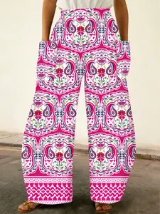 Boho Style Bohemian Loose Fit Wide Leg Women's Pants, All-Season Casual Wear, Comfortable & Stylish Design, Perfect for Daily