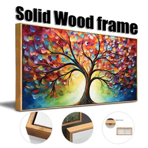 Solid wood frame wall decorative art: Interwoven color Tree of life painting 20 "x40" large size dream canvas print art, ready to hang, modern living room bedroom office home decoration selection of canvas art