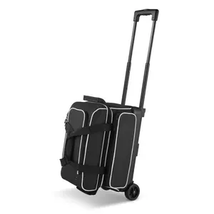 2 Ball Bowling Bag With Wheels And Double Roller Bowling Travel Case For Tournament Gear Includes Shoe Compartment Durable Nylon Exterior Padded Ball Compartment Adjustable Shoulder Straps Smooth Inline Wheels