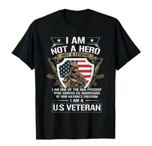 “I Am Not a Hero I Am a US Veteran” graphic T-shirt, patriotic American flag soldier silhouette tee, military pride shirt, unisex cotton crew neck top, casual streetwear outfit for men and women, bold statement tee