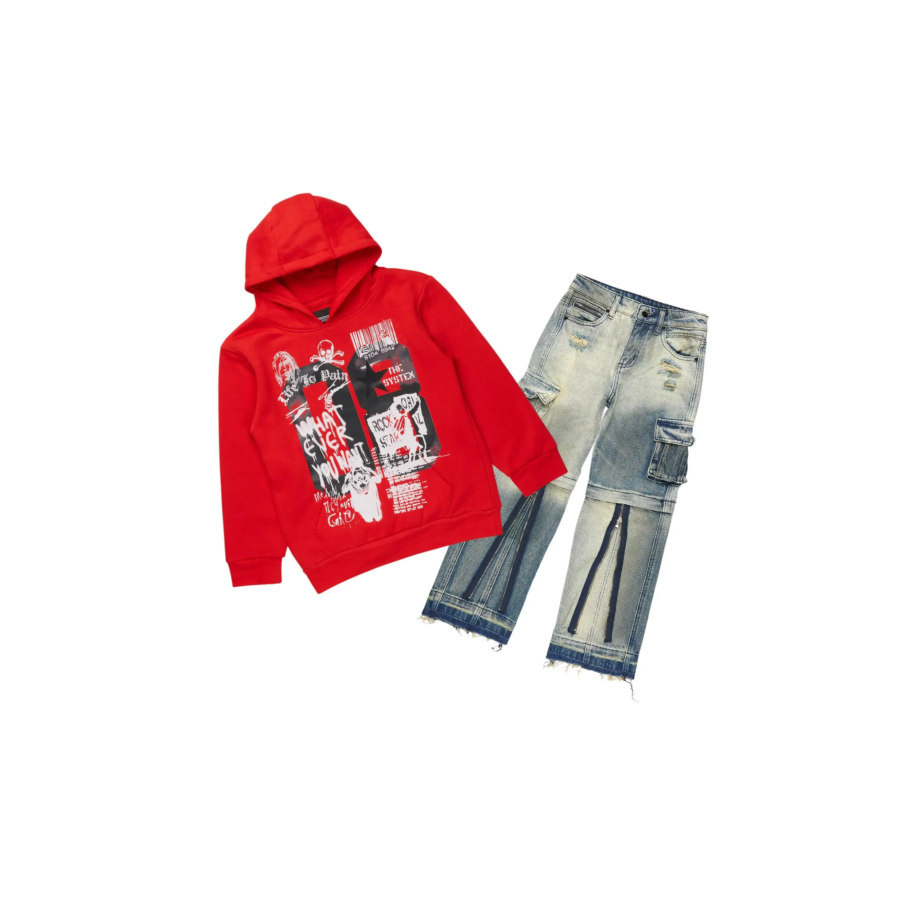 Boys Beau Red Hoodie/Baggy Fit Jean Set