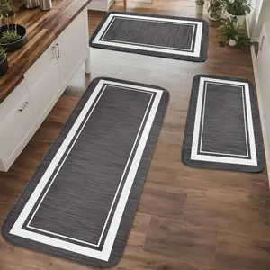 1/2/3pcs, black and white striped rectangular 2D flat print pattern, home décor, home mat set, suitable for kitchens and bathrooms, soft and thick indoor entrance rug, non-slip bottom for easy cleaning, long rug