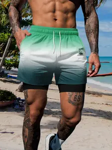 Summer Gradient Double Layer Beach Shorts, Anti-See-Through Short Pants, Essential for Beach Vacations, Casual Fitted Style