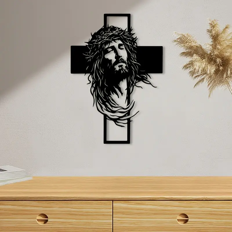 Jesus Cross Metal Wall Decor, Religious Decorations, Statue Wallpaper, Ideal for Living Room Walls, Easter Decoration, Perfect Gift for Christian Lovers