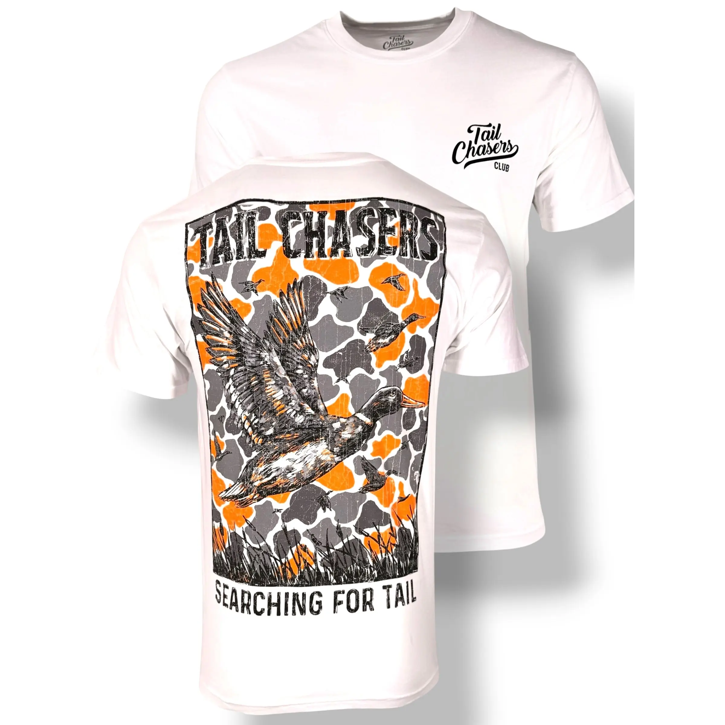 Tail Chasers Club Men’s Short-Sleeve Graphic T-Shirt - Casual Menswear Top with Searching Duck Print, Shortsleeve, Tee, Biker, All Seasons, Streetwear, Cotton, Round Neck, Tshirt, Casual Fit