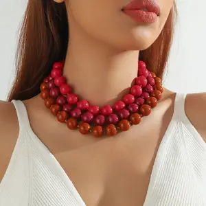 LUX-JEWEL - Bohemia Bead Round Colourfulne Neckalce for Women Fashion Banquet Colorful Geometric Holiday Jewelry Party Gifts