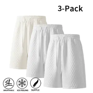 Men’s 3-Pack Textured Knit Shorts, Breathable Casual Drawstring Shorts, Cool-Touch Summer Streetwear Shorts