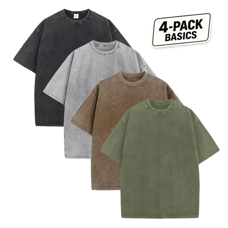 1/4 Pack Oversized Unisex Gym Vintage Heavyweight T Shirts Cotton Workout Acid Wash Baggy Basic Solid Color Versatile Tees