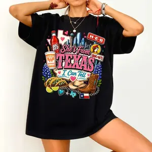 Vintage She's From Texas I Can Tell Big Red Shirt, Retro She's From Texas Western Shirt, Basketball Fan Shirt, Game Day Shirt, Full Colors, Full Sizes S-4XL, Gift For Him, Gift For Her. IAT