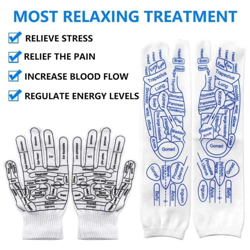 Reflexology Socks with Tools and Gloves Set, Unisex Pressure Point Socks with Reflexology Tools, Acupuncture Socks Kit for Foot Massage, Foot Massage Sock Guide Comfort Body Care
