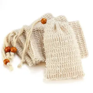 Natural Sisal Soap Saver Bag Pouch Mesh Net Eco-Friendly Exfoliating Foaming Drying Soap Holder for Shower 4 Pack 14 x 9.4 cm Recyclable