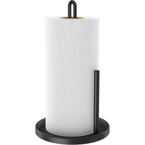 Freestanding Countertop Paper Towel Roll Holder with Weighted Base, Stainless Steel Standing Papertowel Holder for Kitchen, Matte Black