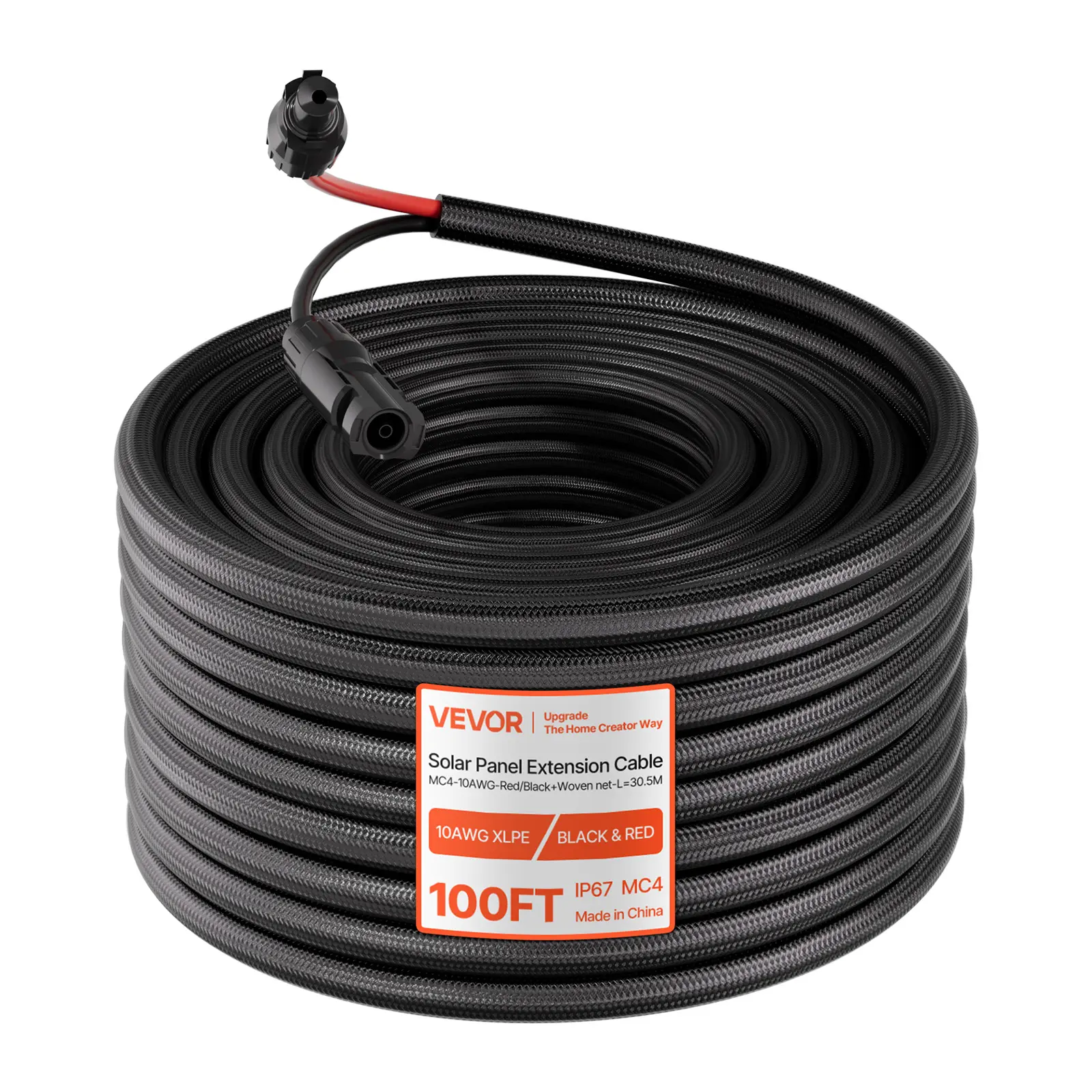 【summerfinds】VEVOR 100FT 10 AWG Heavy Wire Photovoltaic Panel Solar Panel Extension Cable, Flame Retardant Sleeving, IP67 Waterproof Water Resistant PV Wire, Black & Red Male-Female Connectors, Sun Protection for Outdoor RV Use (Father's Day Gift), Lo