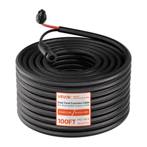 VEVOR 100FT Solar Panel Extension Cable, 10 AWG, Solar Panel Wire with Flame Retardant Protective Sleeving, Female and Male Connectors, IP67 Waterproof PV Wire, for Outdoor Automotive RV, Black & Red