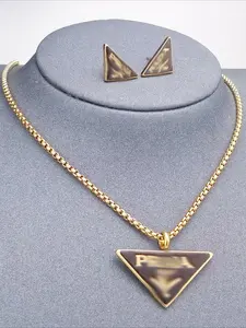 Titanium steel geometric triangle with logo high-end Vintage earrings necklace set, ladies' banquet temperament versatile jewelry set