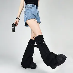 Calf Micro Flared Stackable Socks Summer New Subculture Y2K Baddie Black Cross Leg Warmers Drawstring Tie-Up Mid