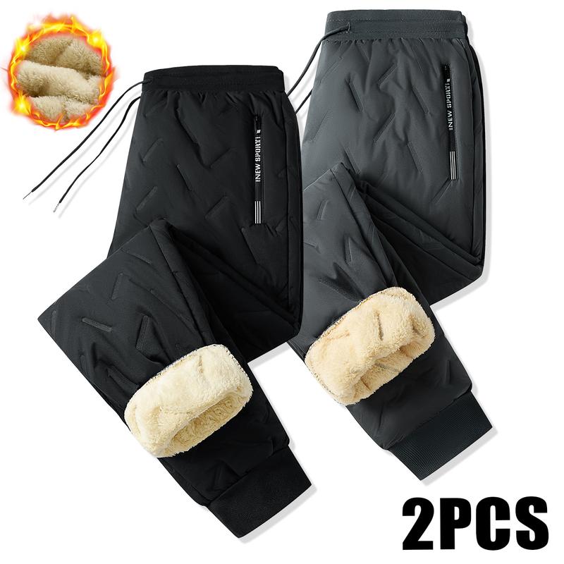 Men's Thermal Pants Heavyweight Insulated Cotton Winter Trousers with Drawstring Waistband, Black Cold Resistant Daily & Formal Wear with Side Pockets Suitable for Office Work and Outdoor Activities warm