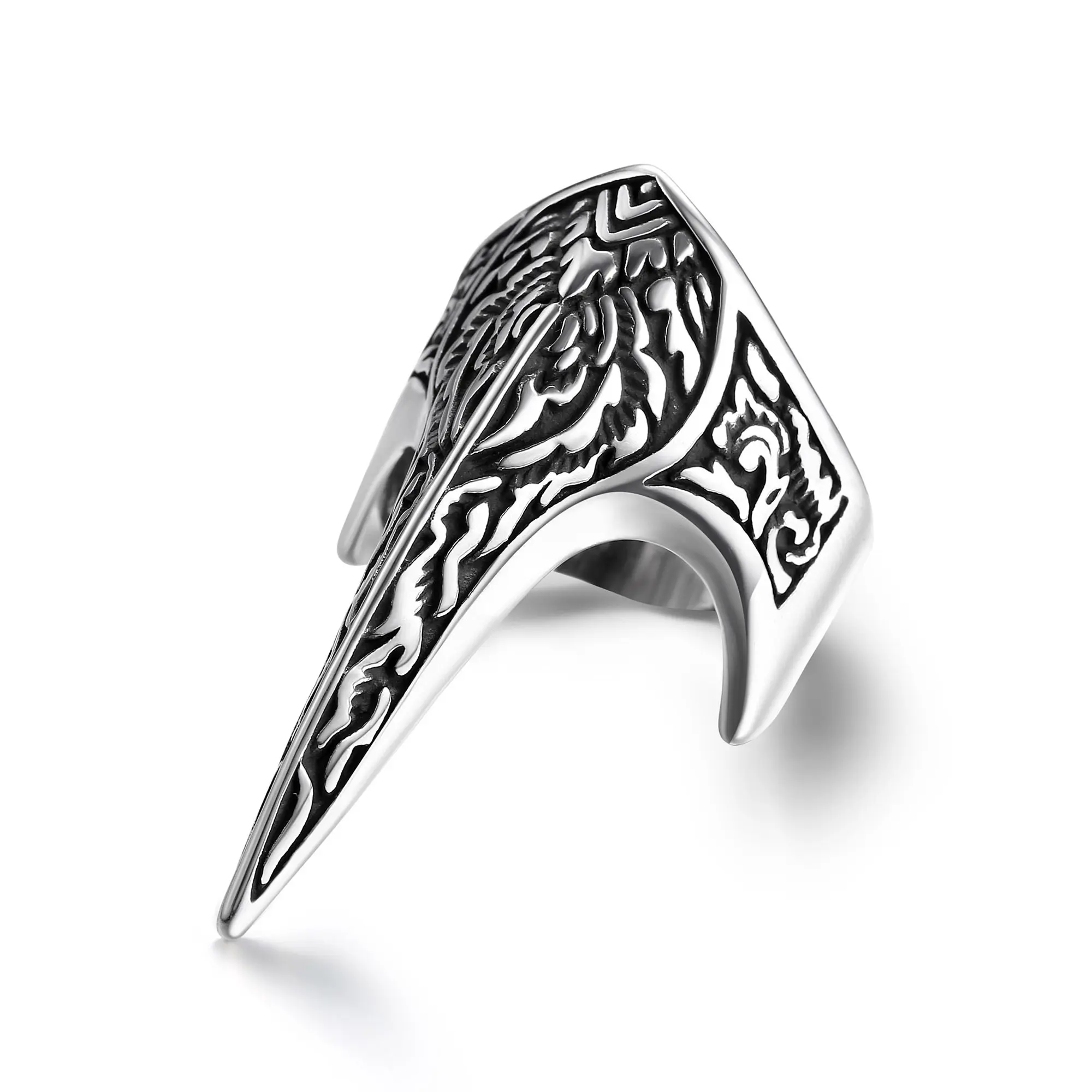 GTHIC Carve Pattern Archer Ring Stainless Steel for Men Women Beak Goth Rings Statement Jewelry