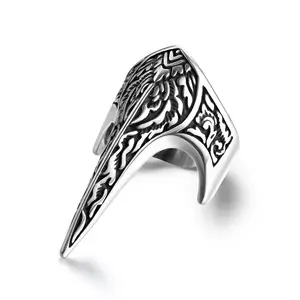 GTHIC Carve Pattern Archer Ring Stainless Steel for Men Women Beak Goth Rings Statement Jewelry