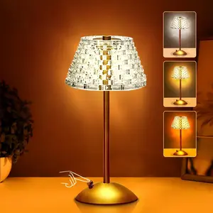 Portable Crystal LED Table Lamp, 3-Levels Brightness Desk Lamp, 3 Color Touch Control Rechargeable Lamp, Night Light, Bedside Lamp,Dining Room Lamp