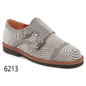Confetti Grey Stud Munk Strap Shoe