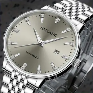 Men's Automatic Mechanical Business casual Watch Minimalist Gray mineral glass Dial with Date Display Luminous Hands Adjustable Stainless Steel Strap Waterproof Dress Wristwatch for Office and Formal Occasions