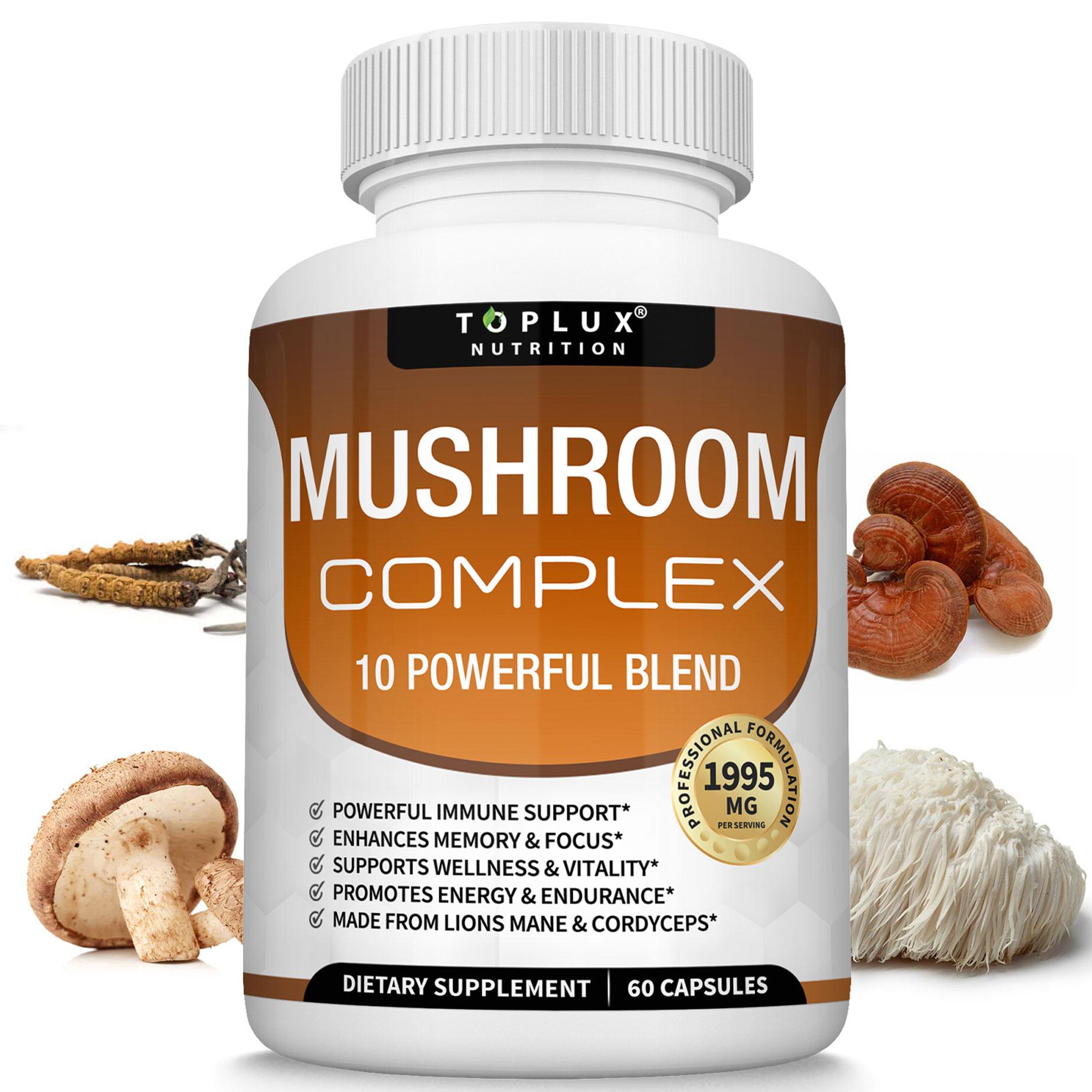 Mushroom Complex 1995mg with 10 Powerful Mushroom Blend Supplement Healthcare Fitness Healthcare Fitness