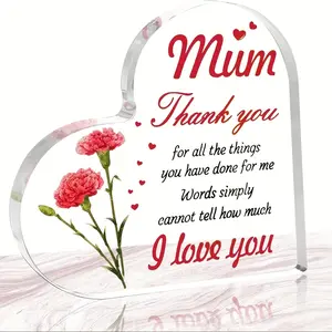 Heart Shaped Acrylic Plaque, Flower Decorative Ornament, Desktop Decoration, Gift for Mum, Birthday Gift for Mum, Gift for Women, Mothers Day Present, Home Office Decor