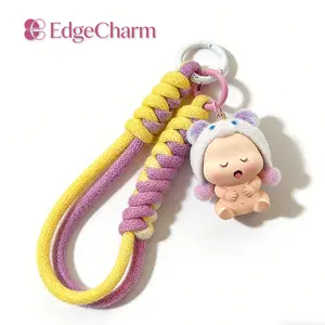 New Flocked Cartoon Hat Doll Keychain, Cute Kawaii Baby Figurine Car Key Ring, Fashionable Plush Bag Charm Accessory for Women