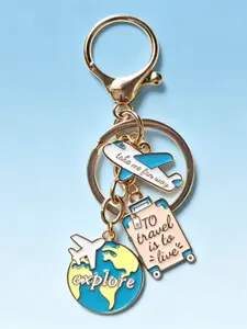 1pc Creative Travel Explore Keychain, Airplane World Map Suitcase Charm, Alloy Enamel Travel Souvenir Gift, Key Chain Cute