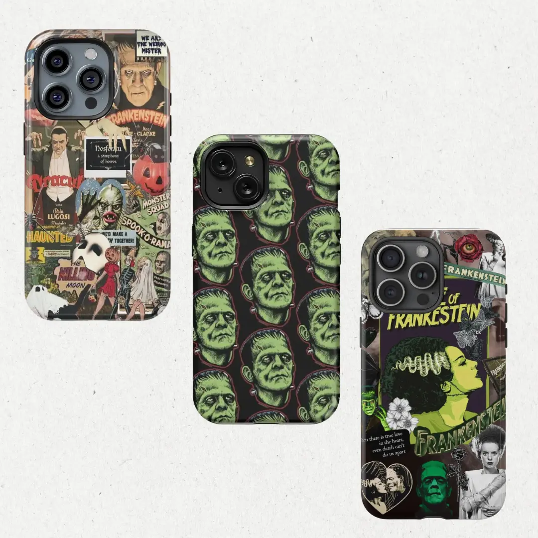 Gothic Occult Horror Silicone Wireless Smartphone Case - Sturdy, Lightweight, Hard, Multi-Layered, Waterproof, Plastic Cover with Colorful Frankenstein & Dracula Design for iPhone 11-16 (2025), Handheld Device Accessory, Gift Idea, Durable