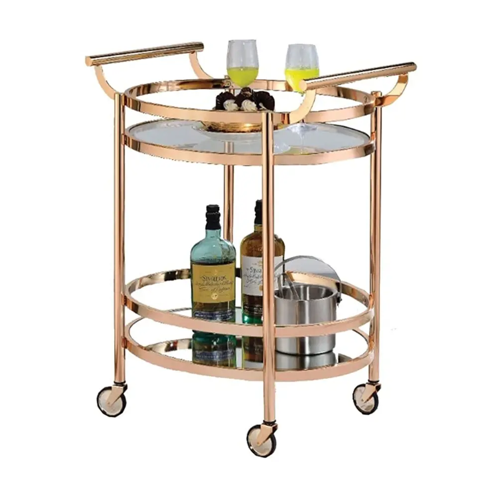 2-Tier Rolling Kitchen Cart, Metal Dining Car with Wheels, Kitchen Island Cart, Rose Gold
