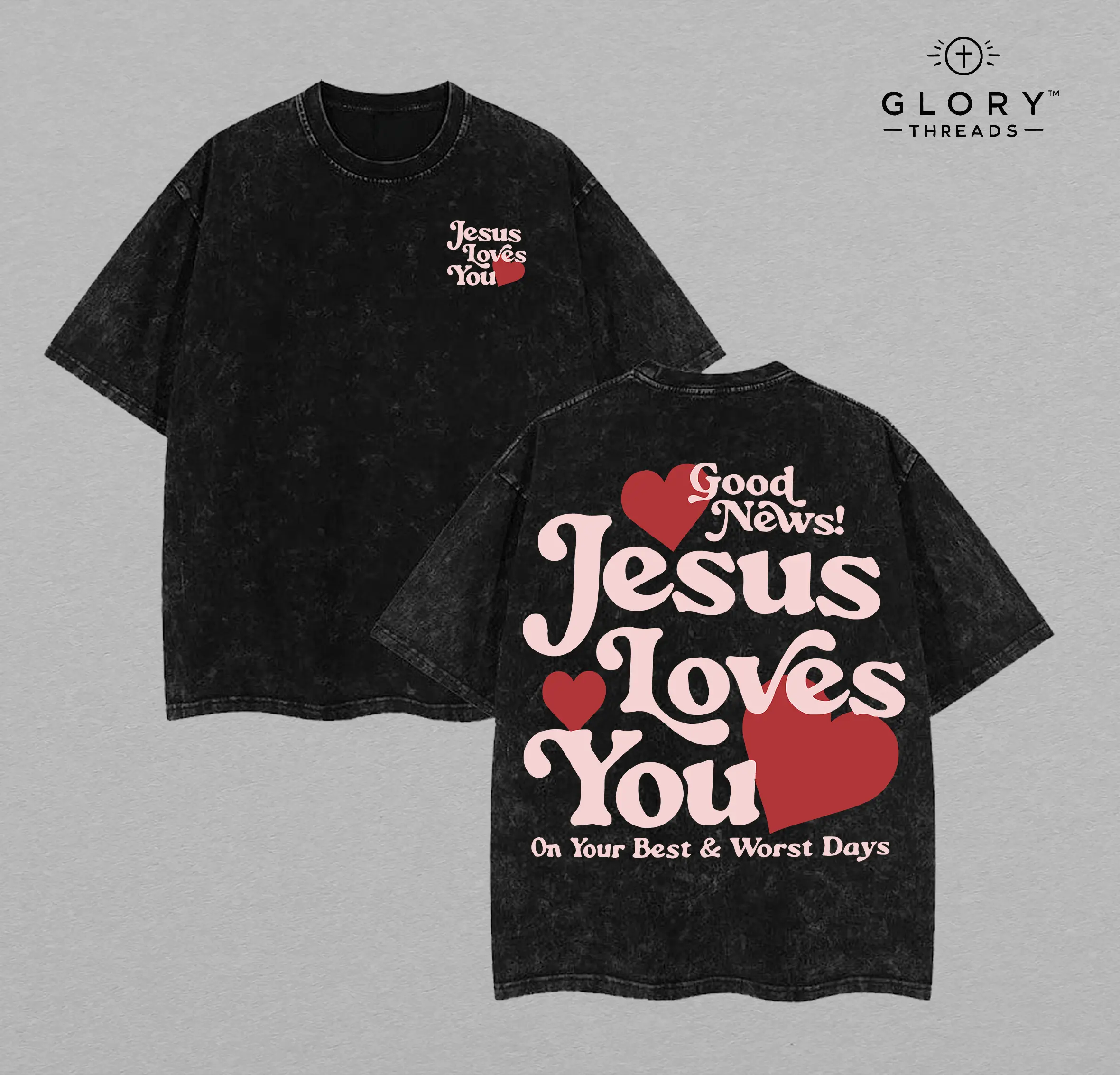 Good News Jesus Loves You Chrsitian Washed T-Shirt, Jesus T-Shirt, Jesus Tee, Easter Tee, Christian Apparel Streetwear Gym Menswear Oversized Top Men or Women