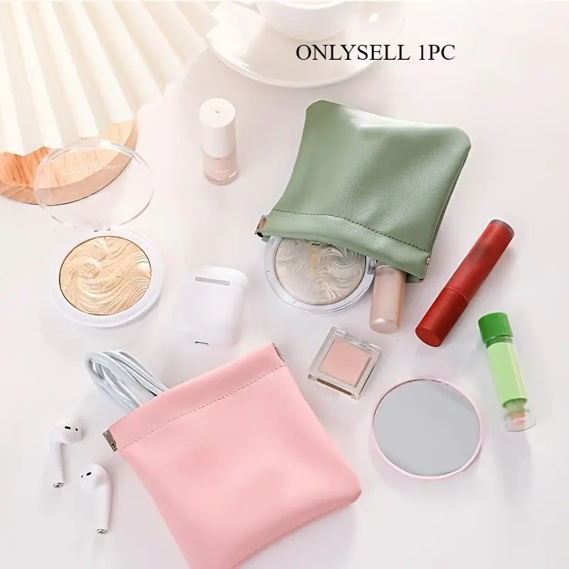 Makeup bag Women's portable lipstick storage Mini Faux Leather Squeeze Coin Purse, Solid Color Cash Pouch, Earphones Storage Bag, Key Case, Travel Cosmetic Bags, Cosmetics Bag, Travel Beauty Bag