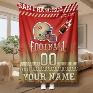 Custom Football Name Throw Blanket for Fans - Personalized Sports Gift with Name & Number, Super Soft Warm Flannel Blanket for Game Day, Birthday Christmas for Men Women Kids