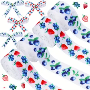 1Set 4 Rolls Berry Themed Ribbons 20 Yards Strawberry Blueberry Craft Ribbons for Wreath Hair Bow Wrap Gifts Red Blue Grosgrain Ribbons Birthday Wedding Gender Reveal Party Accessory Decorations