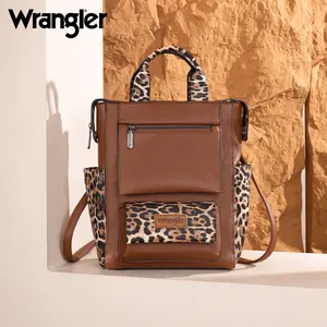 Wrangler Western Leopard Print Women's Convertible Anti-Theft Backpack for School and Travel-Crossbody Purse for women