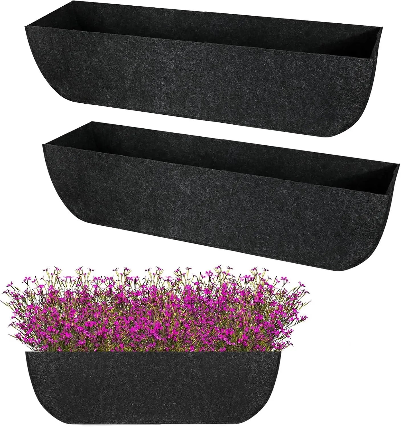2-Pack 24in Breathable Felt Planter Liner Set - Outdoor Birdproof Hanging Basket & Window Box Liners for Root Protection & Root Suffocation Prevention
