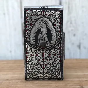 Silver “Virgen de Guadalupe” Western Leather Laser-Cut Phone Holster | Made in Mexico