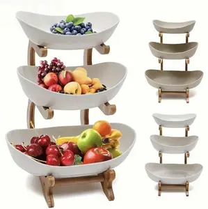 2/3-Layer Luxurious Natural Wood Fruit Organizer Rack, Multi-functional kitchen storage basket,Space-Saving Easy-Assembly Home Supplies, Home Decor, Kitchen/Room Snack Holder,ideal for fridge storage, perfect fruit and cold food organizer