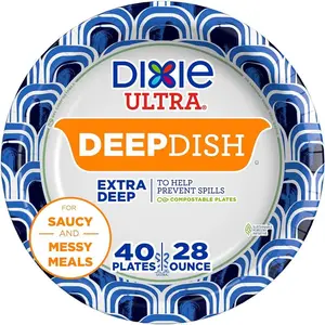 40 Count Ultra Deep Dish Paper Plates Heavy Duty, Microwave-Safe, Soak-Proof, Cut Resistant