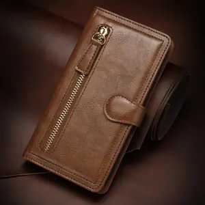 Retro Zipper Leather Flip Wallet Vintage Style Wallet Multi-card Bad Drop-proof Phone Case, Magnetic Men's and Women's Business Leather Case Protective Cover Case for Samsung Galaxy