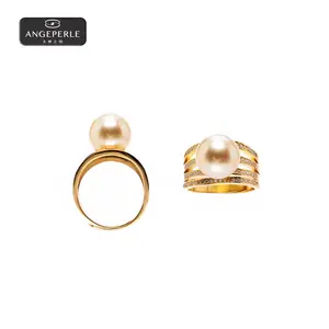 ANGEPERLE S925 Silver Seawater Pearl & South Sea Gold Pearl Ring 11-12mm TSSLF282