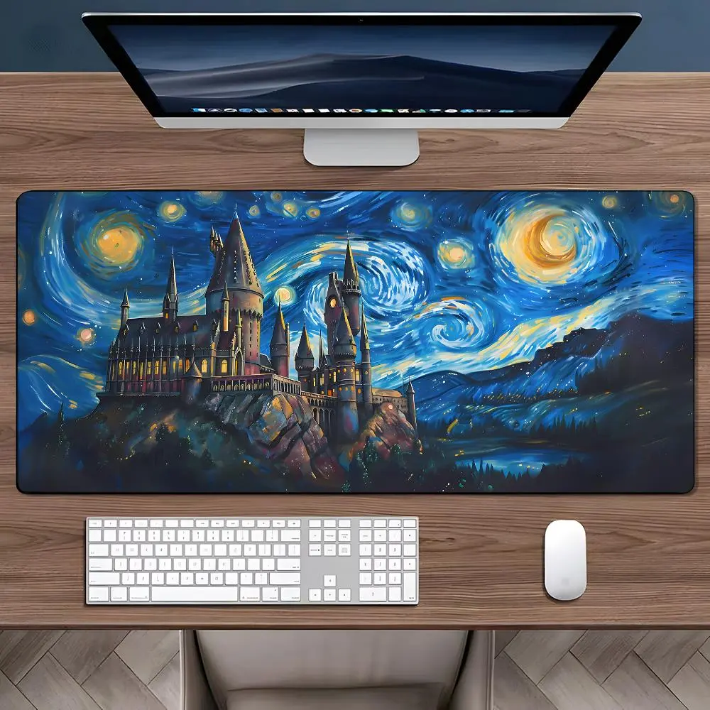Starry Night Wizard Castle Pattern Mouse Pad, Rectangle Gaming Mouse Pad, Non-slip Mousepad, Office Desk Accessories, Computer Desk Accessories, Gaming Desk Accessory, Office Desk Keyboard Mouse Mat for Home Office Game Room Desk, Desk Setup