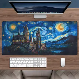 Starry Night Wizard Castle Pattern Mouse Pad, Rectangle Gaming Mouse Pad, Non-slip Mousepad, Office Desk Accessories, Gaming Desk Accessory, Office Desk Keyboard Mouse Mat for Home Office Game Room Desk