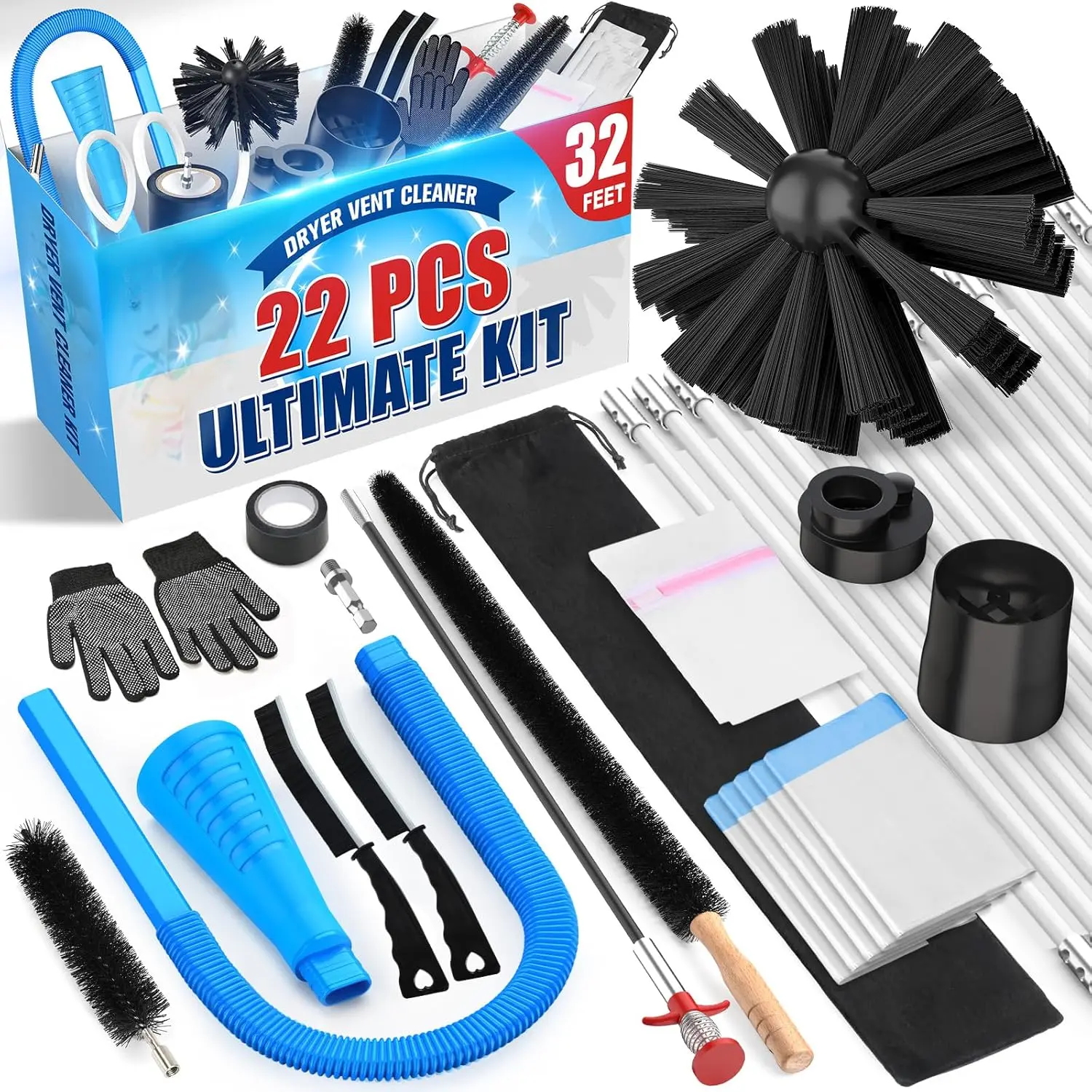 Dryer Vent Cleaner Kit, Dryer Vent Cleaning Kit Lint Remover with 32  Dryer Vent Brush, Vacuum Cleaner Hose Attachment Cleaning Tools, Flexible Lint  Brush, Vacuum & Dryer Adapters