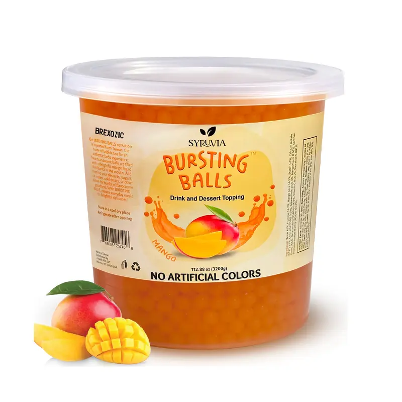 Mango Boba Pearls Mango Popping Boba Bursting Boba Mango Bubble Tapioca Pearls For Bubble Tea (Mango, 7 LB 1 Pack) Beverage Sweet
